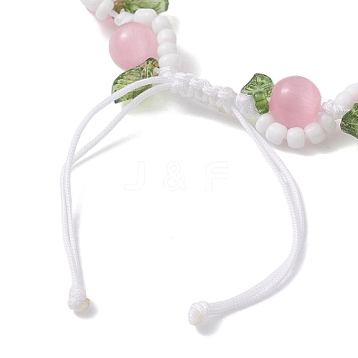 Handmade Porcelain and Cat Eye and Acrylic Beads Braided Bead Bracelets BJEW-TA00700-02-1