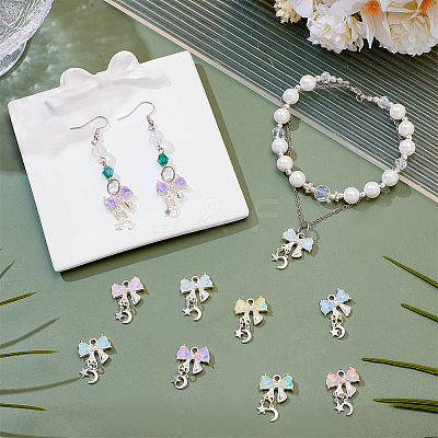 32Pcs 8 Colors Alloy Rhinestones Bowknot Pendants FIND-AR0006-14-1