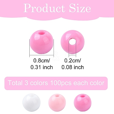 300Pcs 3 Colors Opaque Acrylic Beads MACR-YW0003-13A-1