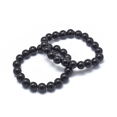 Synthetic Black Stone Bead Stretch Bracelets BJEW-K212-B-032-1