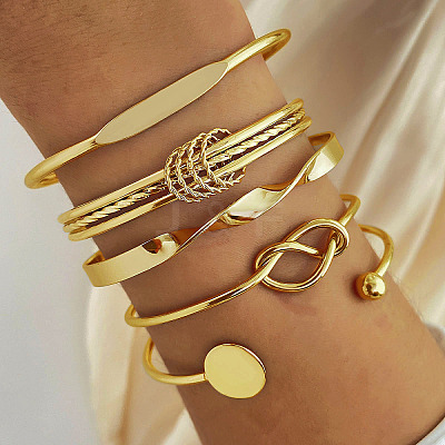 5Pcs 5 Styles Alloy Bangles WG70F83-01-1