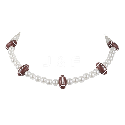 Plastic Imitation Pearl with Acrylic Sports Ball Beaded Necklaces for Women NJEW-JN04660-1