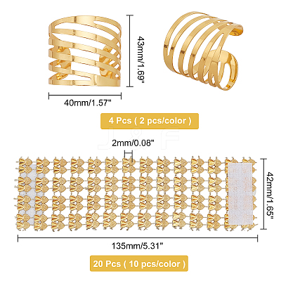 24Pcs 4 Style Alloy Napkin Rings and Plastic Rhinestone with Polyester Napkin Holder Adornment AJEW-AR0001-16-1