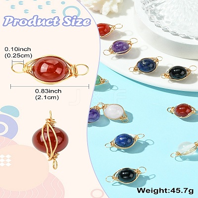 16Pcs 8 Style Natural Gemstone Connector Charms PALLOY-CJ00053-1
