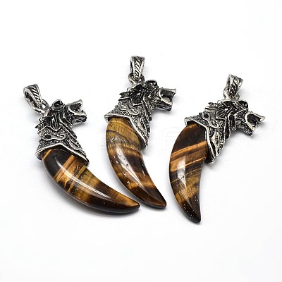 Antique Silver Zinc Alloy Natural Tiger Eye Big Pendants G-F228-63L-FF-1