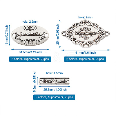 60Pcs 6 Style Tibetan Style Alloy Links Connectors PALLOY-TA0002-39-1