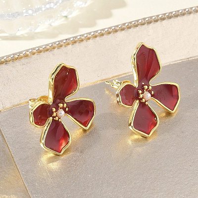 Brass Enamel Stud Earrings for Women KK-CBA760A-11G-06-1