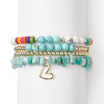 4Pcs 4 Style Natural & Synthetic Mixed Gemstone Chips & Heishi Beaded Stretch Bracelets Set BJEW-JB09922-1