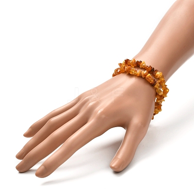 Natural Amber Chip Beads Stretch Bracelets Set for Parent and Kid BJEW-JB06819-1