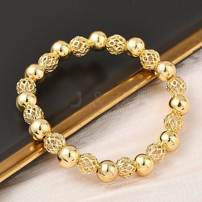 Brass Round Beaded Stretch Bracelets for Women BJEW-B148-04B-G-1