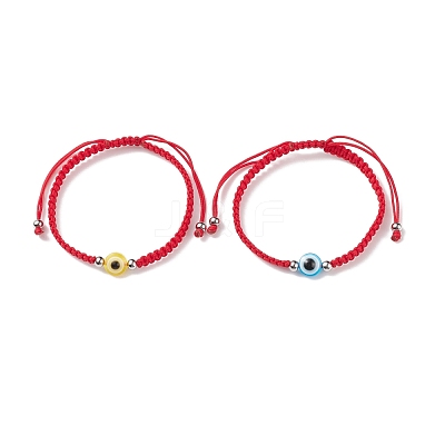 2Pcs 2 Style Resin Evil Eye Braided Bead Bracelets Set BJEW-JB08425-1