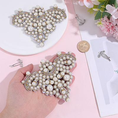 ABS Imitation Pearl & Bead Embroidered Applique Patch DIY-WH0780-11-1