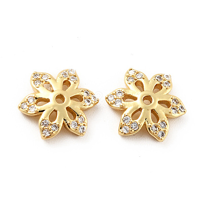 Brass Micro Pave Clear Cubic Zirconia Bead Caps KK-G425-04G-1