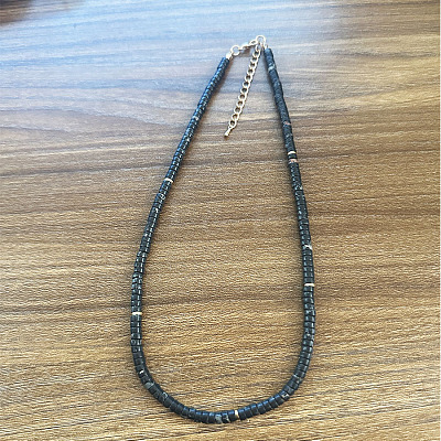 Natural Dyed & Heated Black Agate Heishi Graduated Beaded Necklaces JO0051-11-1