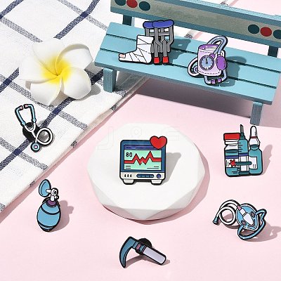 8Pcs 8 Styles Medical Theme Enamel Pins JEWB-CJ0003-62-1