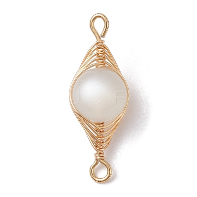 Natural Moonstone Copper Wire Wrapped Connector Charms PALLOY-JF02518-01-1