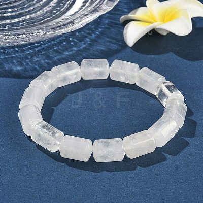 Column Natural Quartz Crystal Rock Crystal Beads Stretch Bracelets for Women Men BJEW-A148-01A-27-1