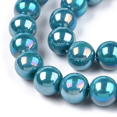 Electroplate Opaque Glass Beads Strands GLAA-T032-P8mm-AB13-1