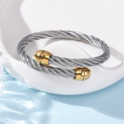 304 Stainless Steel Torque Bangles for Women BJEW-P310-25GP01-1