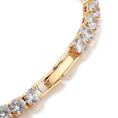 Brass Pave Clear Cubic Zirconia Flat Round Link Bracelets BJEW-YWC0002-04G-1