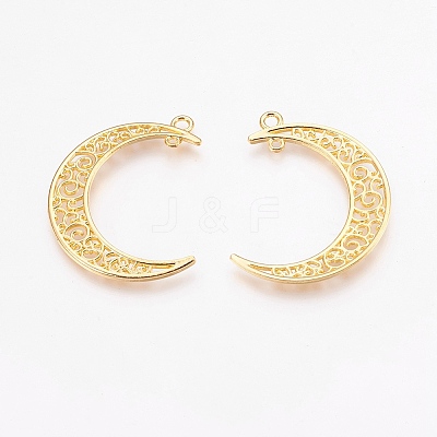 Tibetan Style Alloy Hollow Moon  2-Loop Link Pendants TIBEP-5312-G-LF-1