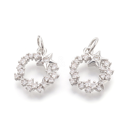 Brass Micro Pave Cubic Zirconia Charms KK-F774-09P-NR-1