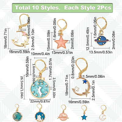 1 Set Universe Theme Alloy Enamel Star & Moon & Planet Charms Locking Stitch Markers HJEW-SC0001-35-1