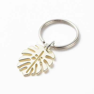 5Pcs Monstera Leaf Alloy Pendant Keychain X-KEYC-JKC00413-1