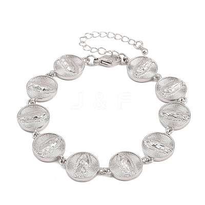 Flat Round with Virgin Mary Brass Link Chain for Women BJEW-K248-06B-P-1