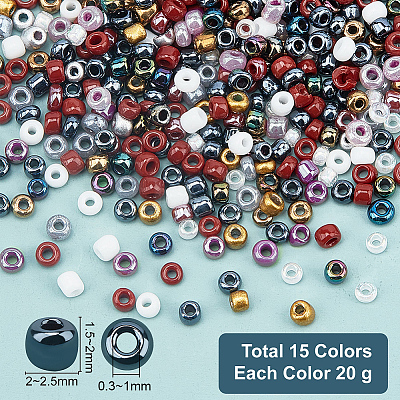300G 15 Style Glass Seed Beads SEED-NB0001-38-1