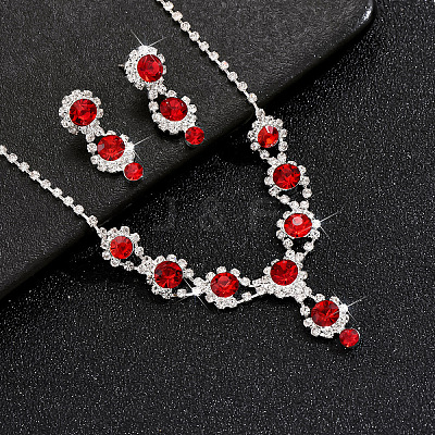 Flower Brass Rhinestone Pendant Necklaces & Stud Dangle Earrings Sets FS-WG6EF02-03-1