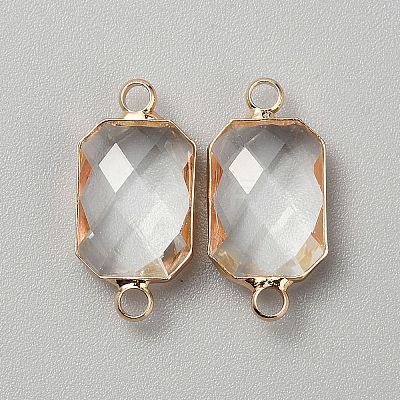 Brass Pave Clear Glass Connector Charms LS-FIND-WH0202-01-1