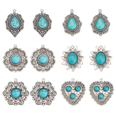 12Pcs 6Style Tibetan Style Alloy Pendants PALLOY-PH0001-73AS-RS-1