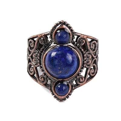 Natural Lapis Lazuli Retro Finger Rings RJEW-B067-01R-11-1