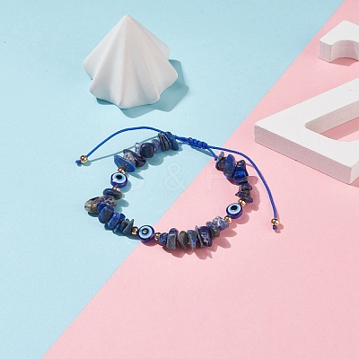 7Pcs 7 Style Natural Mixed Stone Chips & Resin Evil Eye Braided Bead Bracelets Set BJEW-JB08495-1