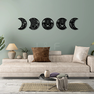 Wood Moon Phase Pendant Decoration HJEW-WH20013-009-1
