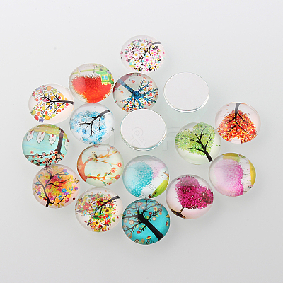 Tree of Life Printed Half Round/Dome Glass Cabochons GGLA-A002-25mm-GG-1