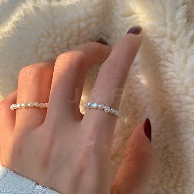 Natural Freshwater Pearl Beaded Stretch Rings for Women FS-WGC033C-01-1