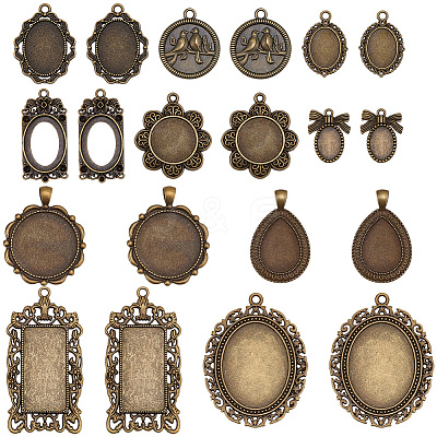 20Pcs 10 Styles Tibetan Style Zinc Alloy Pendant Cabochon Settings TIBEP-SC0003-50-1
