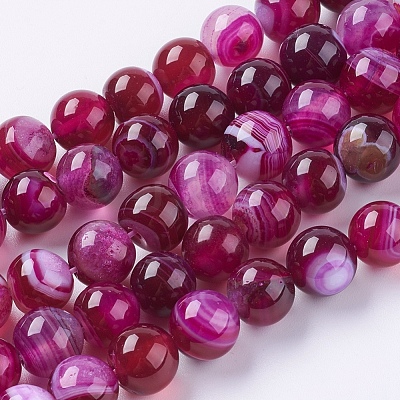 Natural Striped Agate/Banded Agate Beads Strands G-G582-10mm-09-1