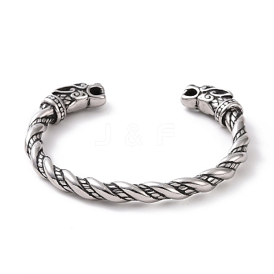 304 Stainless Steel Dragon Open Cuff Bangle for Men Women BJEW-M230-07AS-1