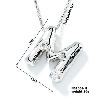 Brass Pave Clear Cubic Zirconia Shiny Balloon Letter Pendant Necklaces IT0451-10-1