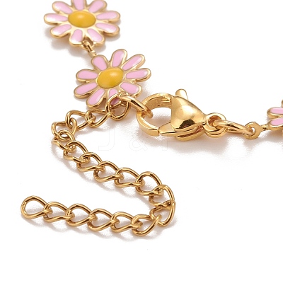 Enamel Daisy Link Chains Bracelet BJEW-P271-01G-05-1