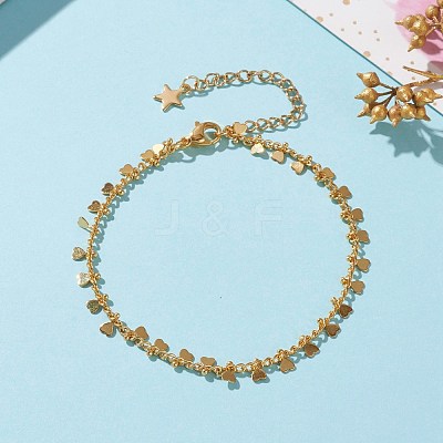 Brass Heart Charm Bracelets BJEW-JB05860-1