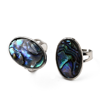 Brass & Natural Paua Shell Link Finger Rings RJEW-S638-01P-1