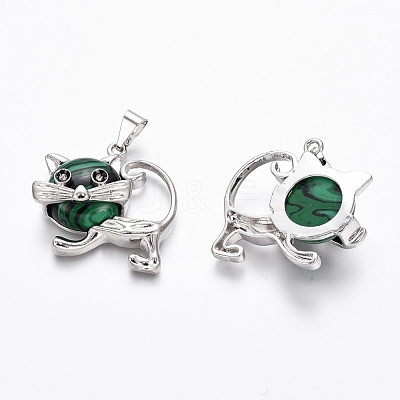 Synthetic Malachite Kitten Pendants G-J386-C11-1