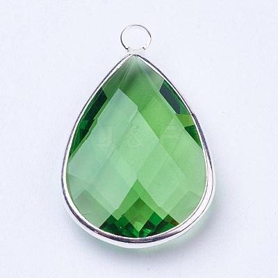 Silver Color Plated Brass Glass Teardrop Pendants GLAA-M006-A-10S-1