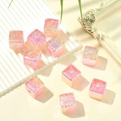10Pcs Gradient Color & UV Plating Transparent Acrylic Beads OACR-YW0002-25B-1