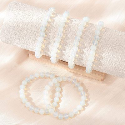Opal Round Beaded Stretch Bracelets BJEW-F203-01-1