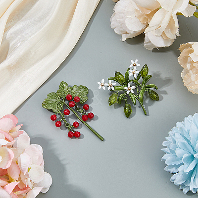 2Pcs 2 Styles Flower Enamel Pins JEWB-FH0002-89-1